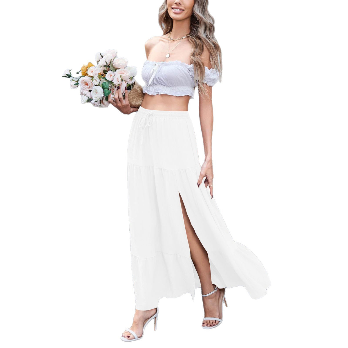 Women's Summer Bohemian Solid Color Side Slit Skirts