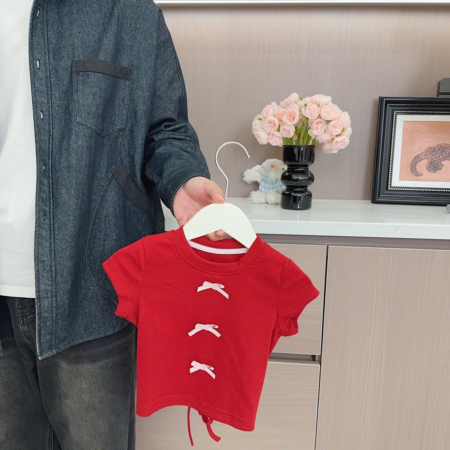 Summer Western Style Cute Hollow Short Sleeve Top Children's T-shirt