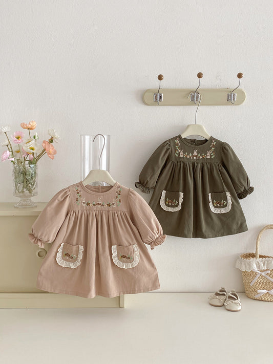 Children's Spring Preppy Princess Embroidered Infant Children's Dress