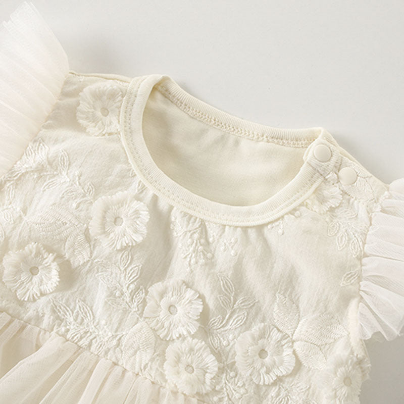 Children's Clothing One-piece Sweet Cute Lace Flounced Sleeve Triangle Jumpsuit, Climbing Suit