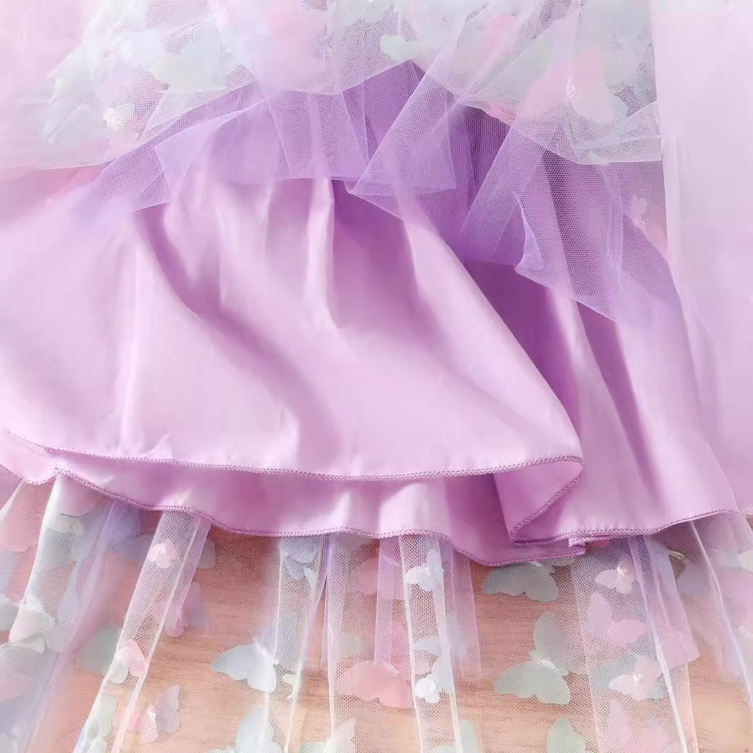 Children's Cotton Clothing Colorful Butterfly Summer Western Style Tulle Skirt Children's Dress