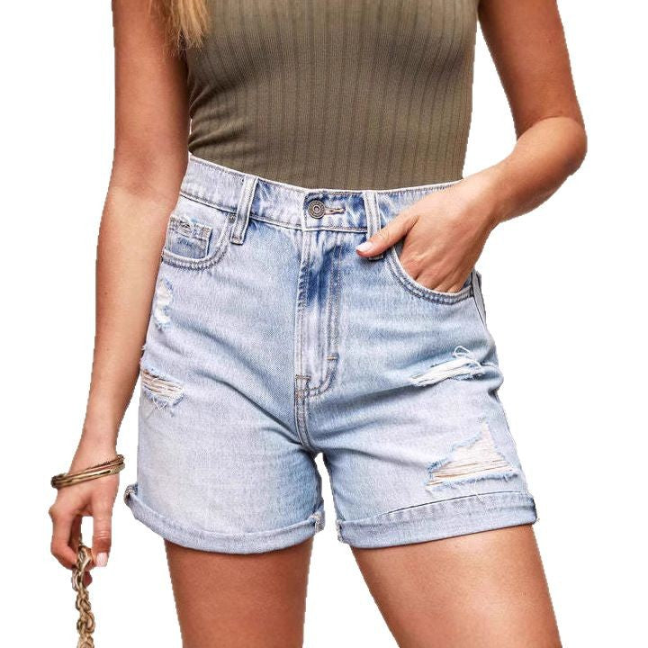 Women's Summer Water Washed Hole Denim For Women's Jeans
