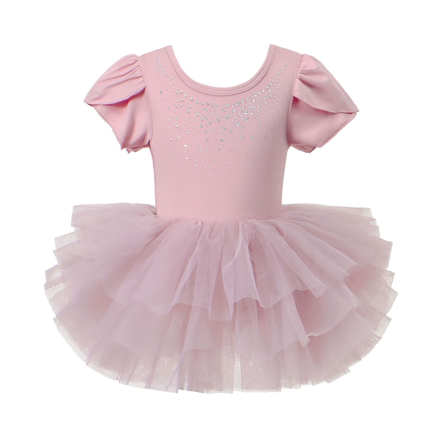 Children's Dance Fungus Short Sleeve Hot Drilling Back Cross Tulle Skirt Children's Dress