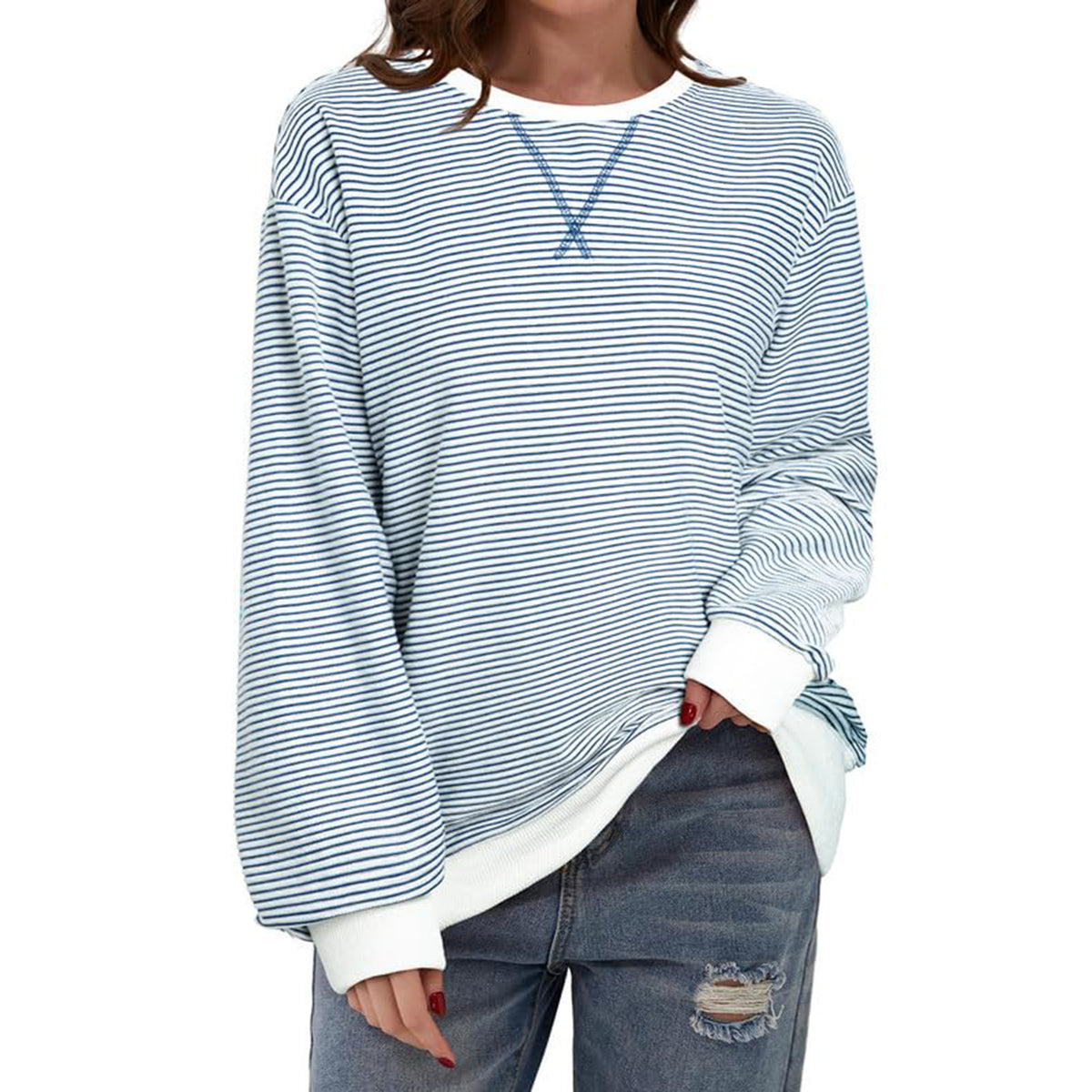 Casual Striped Pattern Round Neck Trend Women's T-shirt