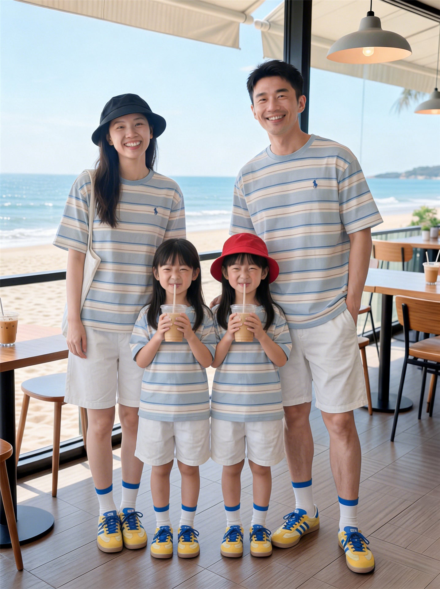 Summer Seaside Style Travel Holiday T-shirt Family Of Three Four Parent-child Outfit