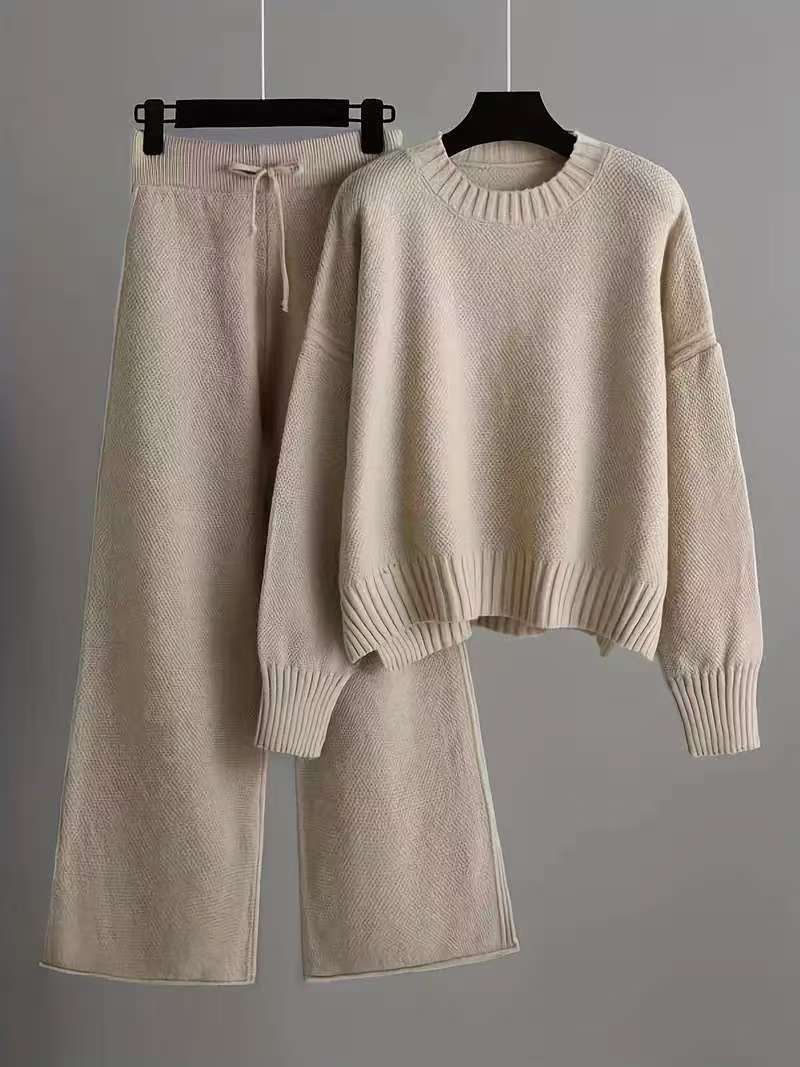 Women's Knitted Two-piece Crew Neck Pullover Straight Fashion Casual Suit