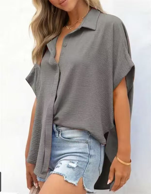 Women's Summer Shirt Solid Color Casual Loose Blouse