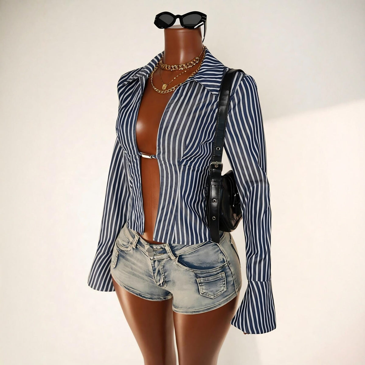 Women's American Street Hot Striped Sexy Slim Blouse