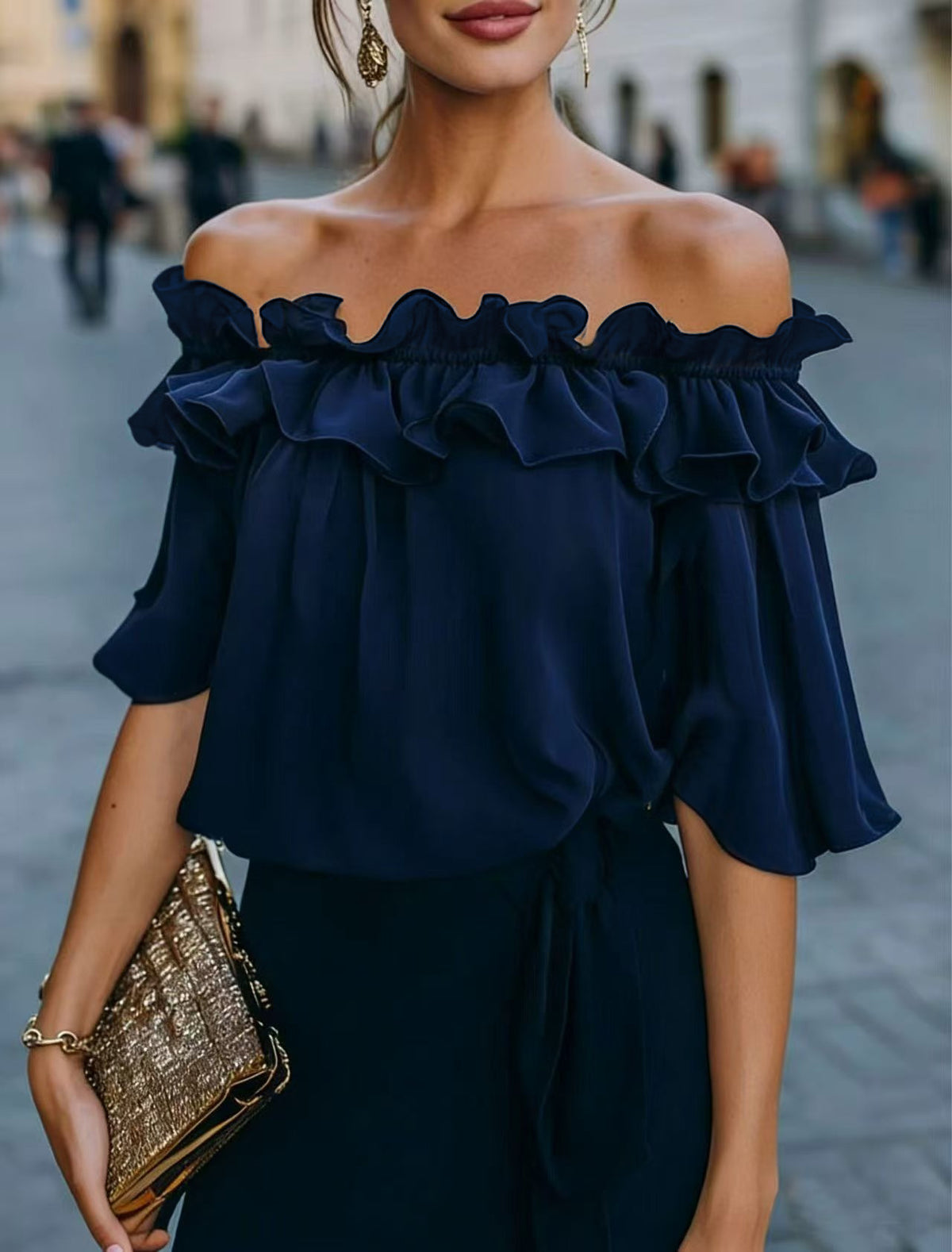 Women's Summer Fashion Fresh Pink Casual Ruffled Lace Shirt, Chiffon Shirt