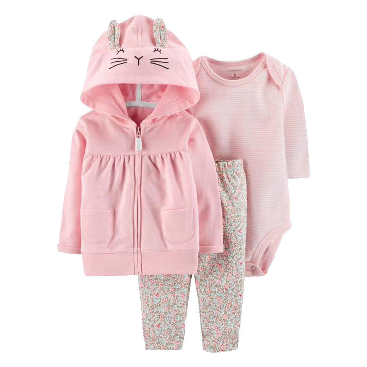 Women's & Men's Clothing Sweater Jacket Hooded Long-sleeved Romper Three-piece Children's Suit