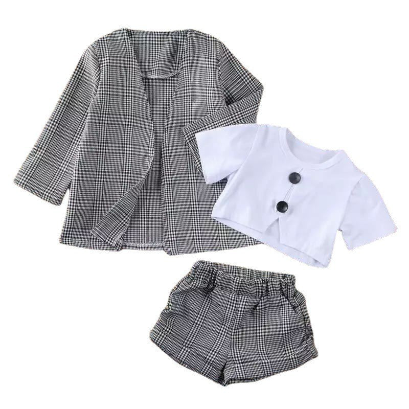 Children's Infant Toddler White Upper Garment Gray Plaid Children's Suit