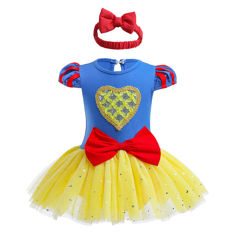 Children's Pullover Romper Short Sleeve Tulle Skirt Jumpsuit, Climbing Suit