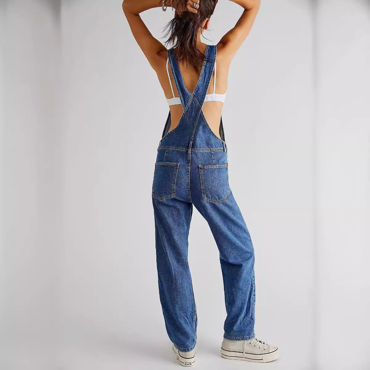Women's Leisure Washed-out Loose Denim Brace Suspender Women's Jeans
