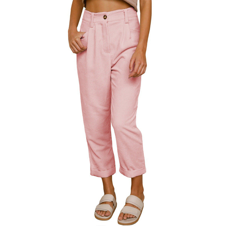 Women's Autumn High Waist Solid Color Corduroy Loose Pants