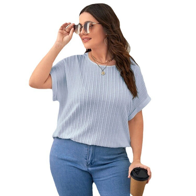 Women's Fashion Wear Summer Solid Color Sleeve Large Size T-shirt