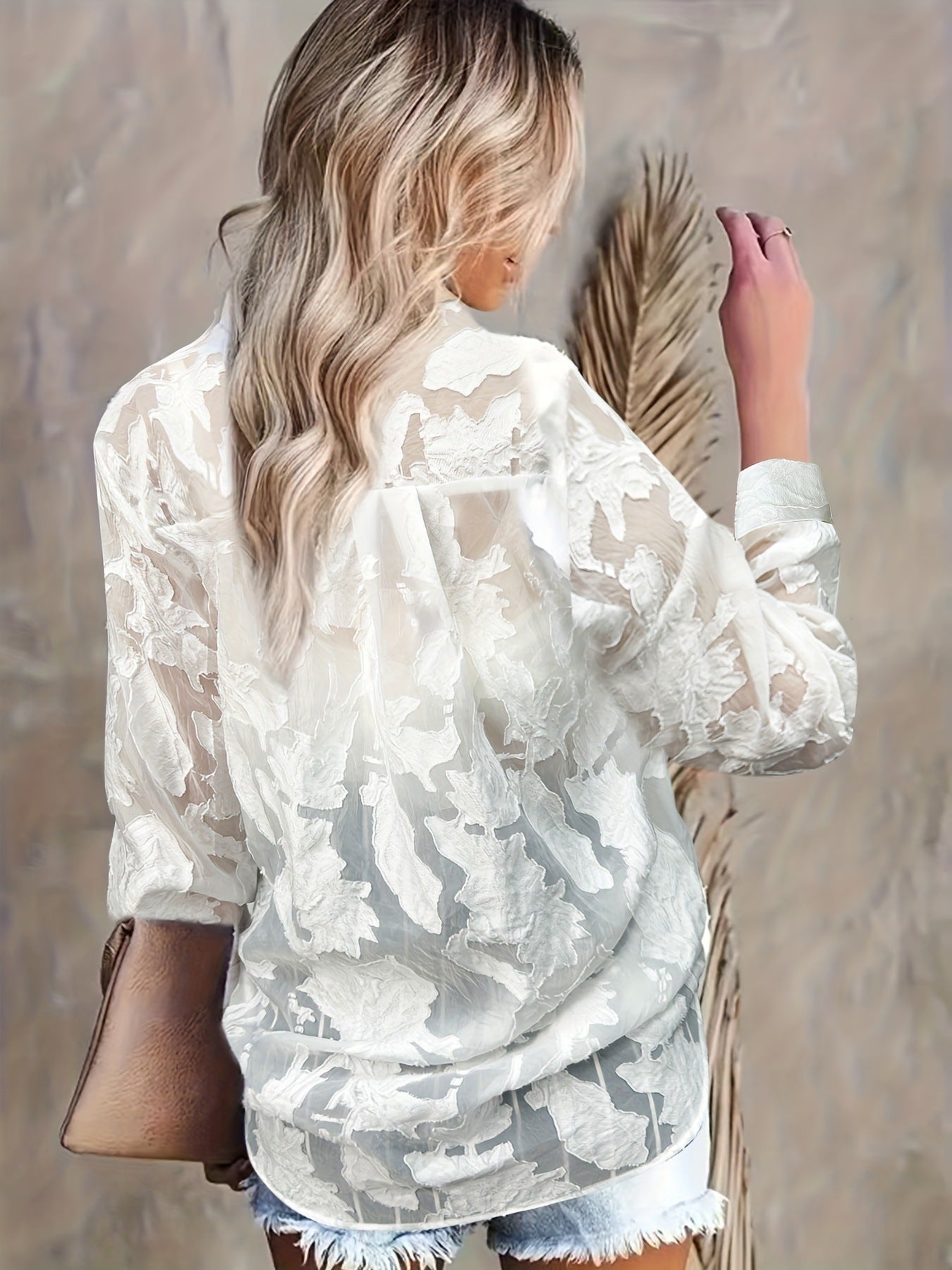 Women's Mesh Transparent Sleeve White Temperament Commute Elegant Comfortable Beachwear Fashion Blouse