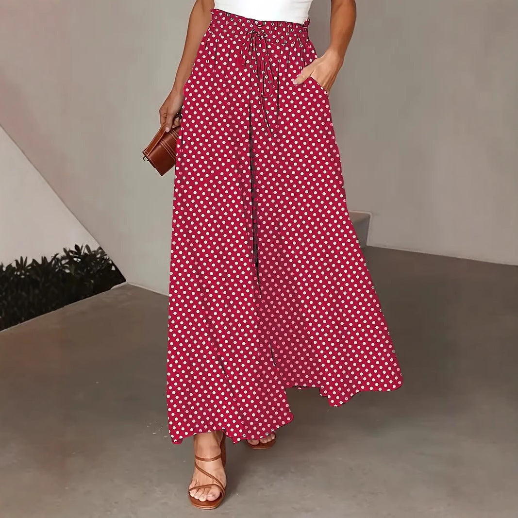 Cool Polka Dot Printed Long Culottes Casual Pants