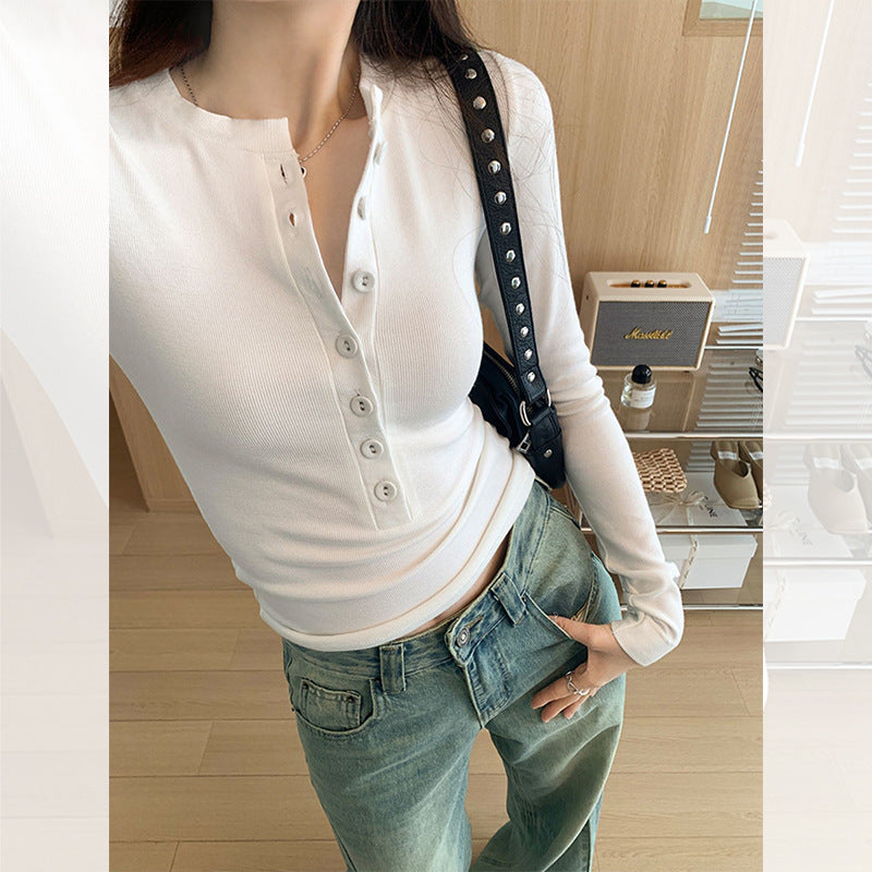 Women's Threaded Long Sleeve Spring Pure Desire Slim Bottoming Shirt Women's T-shirt