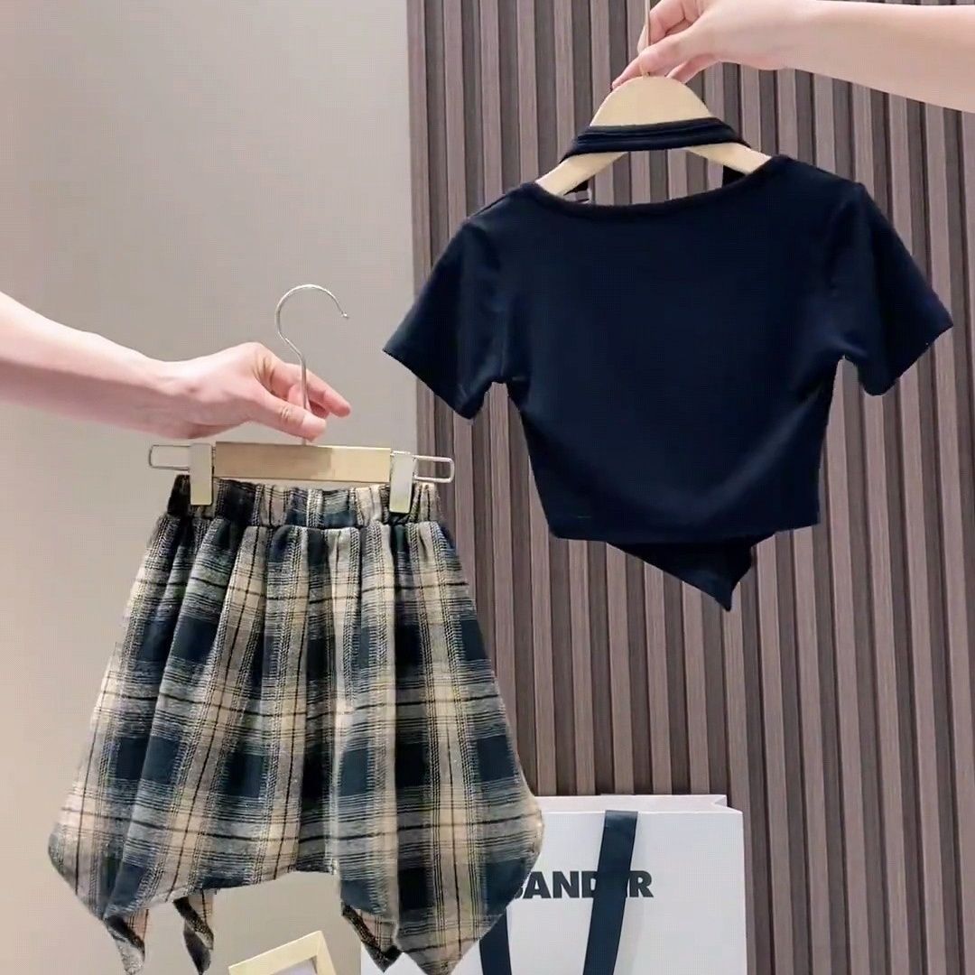 Children's Summer Suits Western Style Halter Short Sleeve Little Culottes Children's Suit