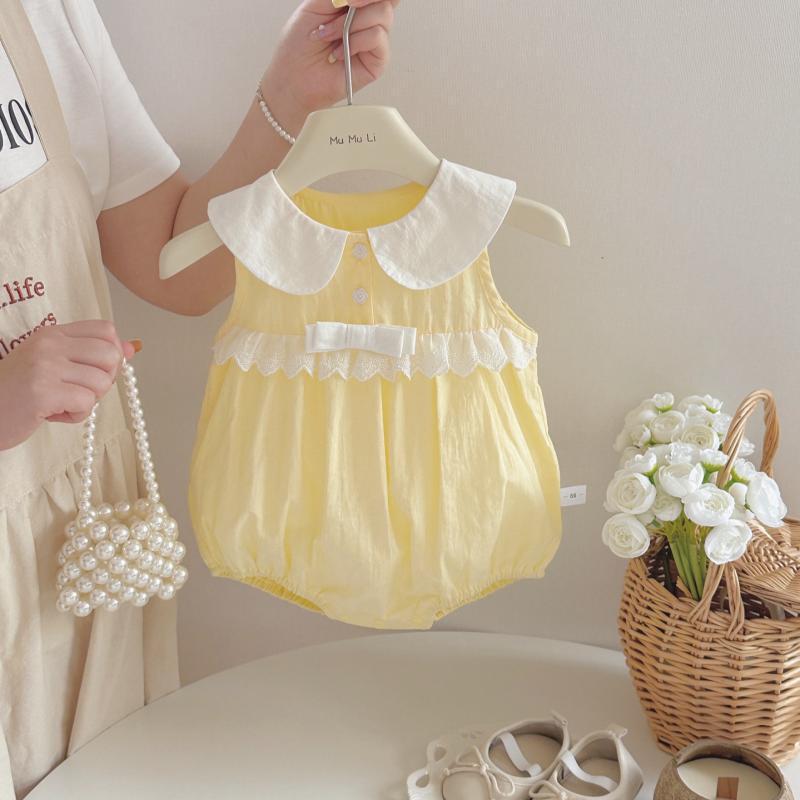 Style Fresh Vest Bow Romper Summer Refreshing Milky Yellow Jumpsuit, Climbing Suit