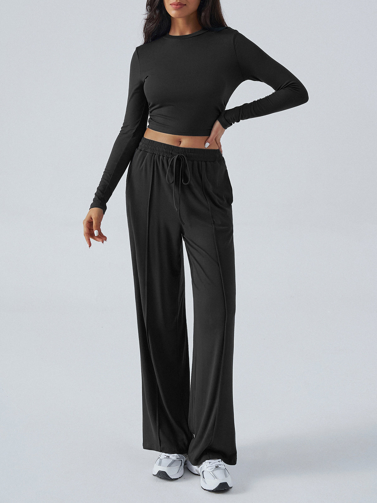Women's Set Tether Solid Color Waist Tight Pants