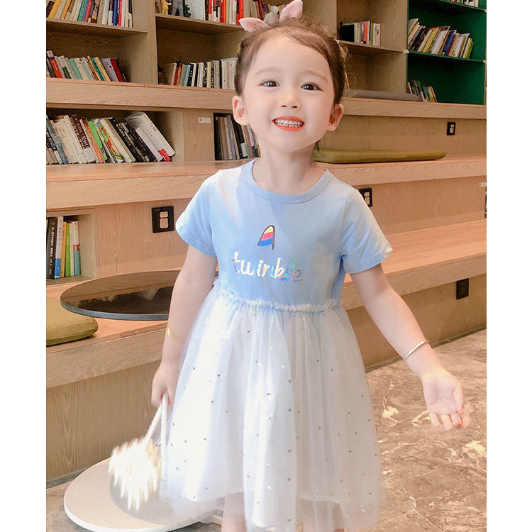 Children's Short Sleeve Fashionable Princess Little Solid Children's Dress