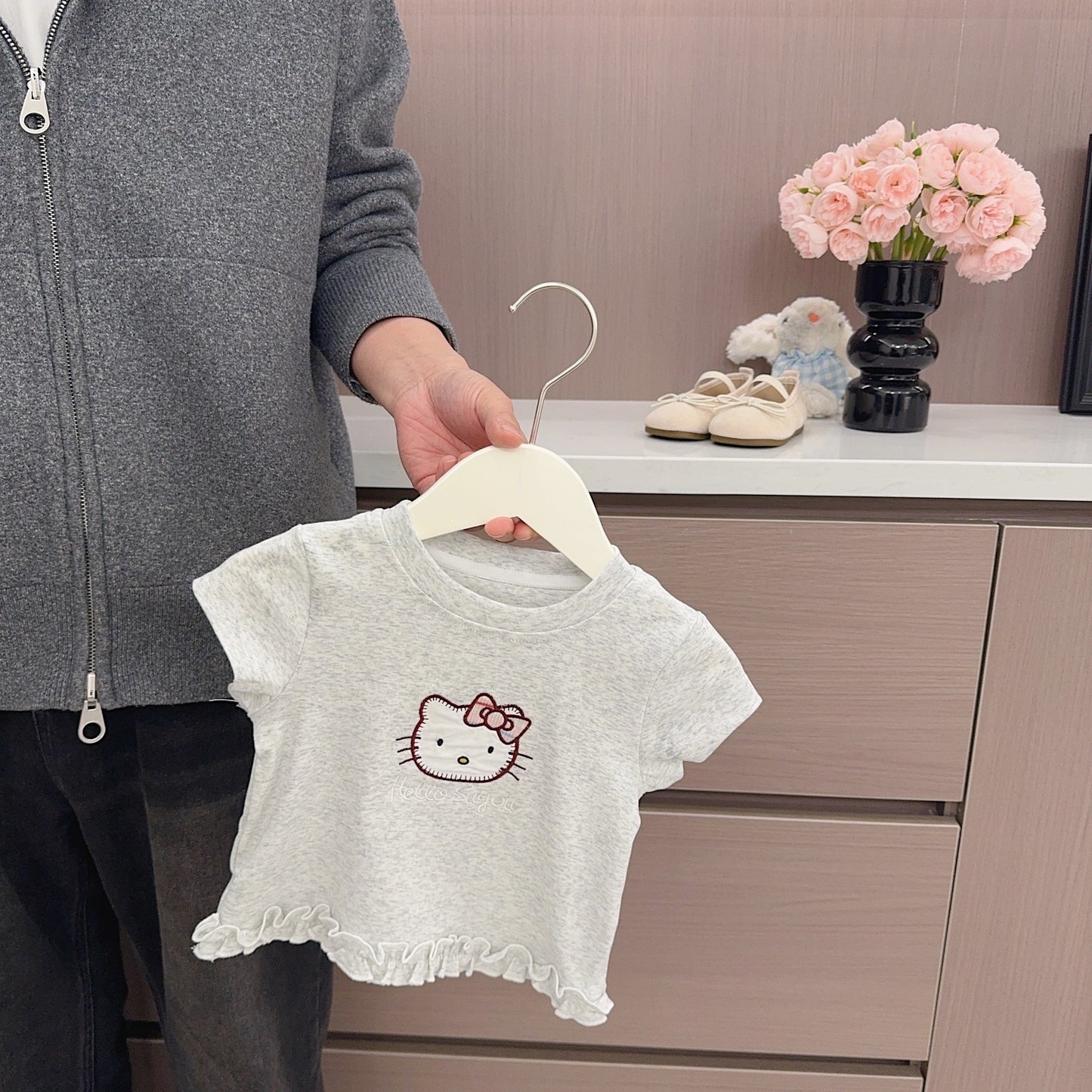 Summer Western Style Class Cute Cat Short Sleeve Top Breathable Children's T-shirt