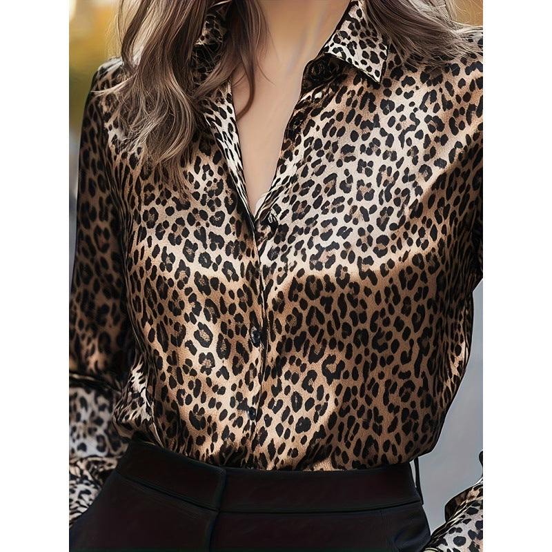 Women's Autumn Satin Printed Long-sleeved Shirt Blouse