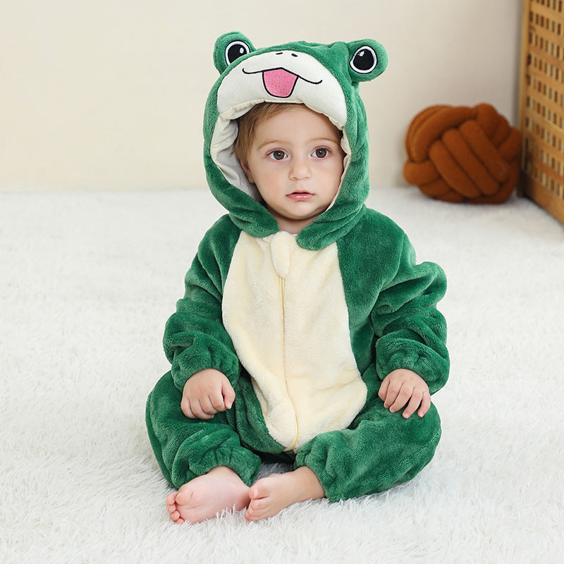 Children's Cartoon One-piece Pajama Animal Flannel Romper Jumpsuit, Climbing Suit