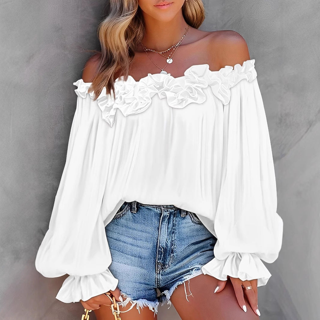 Women's Elegant Style Casual Long Sleeve Ruffle Shirt Loose Women's T-shirt
