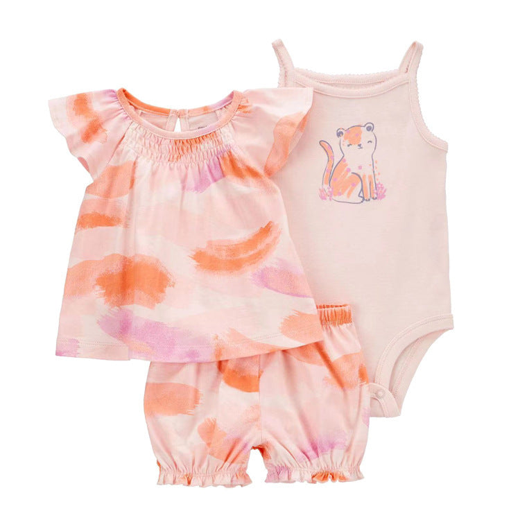 Children's Summer Clothing Short-sleeved Shorts T-shirt Three-piece Children's Suit