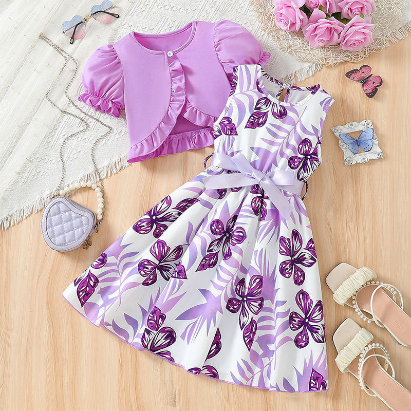Children's Dress Purple Open Lining Small Coat Floral Pattern Children's Suit