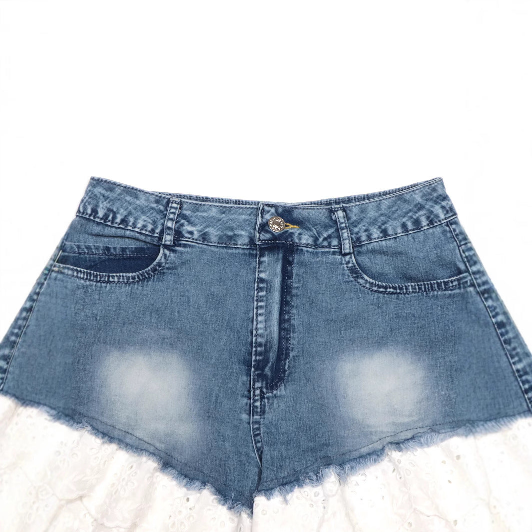 Denim Stitching Lace Summer Hot Vacation Women's Jeans