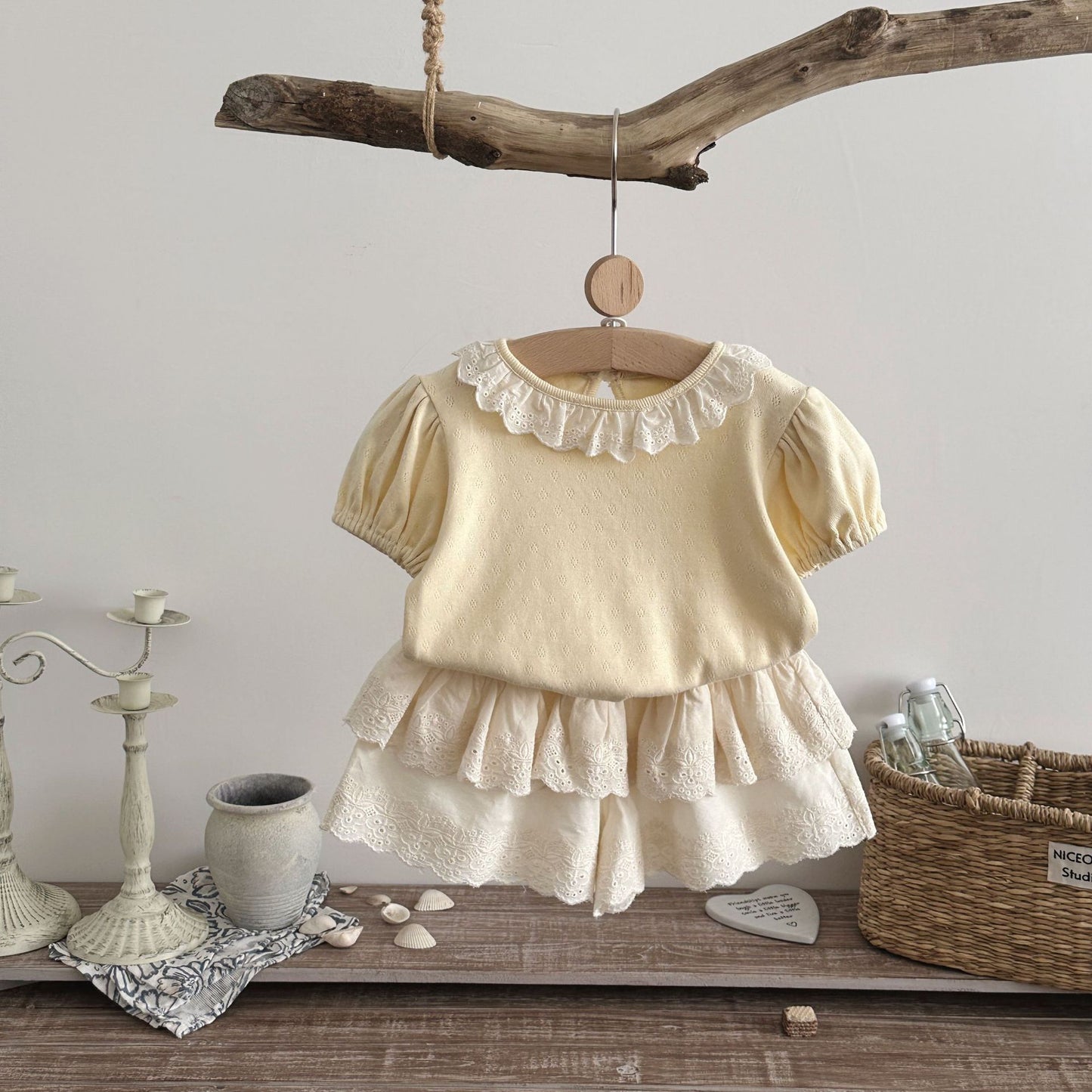 Summer Lace Collar Love Short Sleeve Bottoming Shirt Female Children's Suit