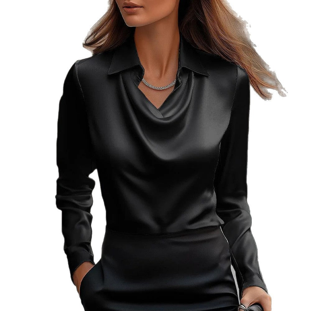 Women's Simple Graceful Swing Collar Shirt Blouse