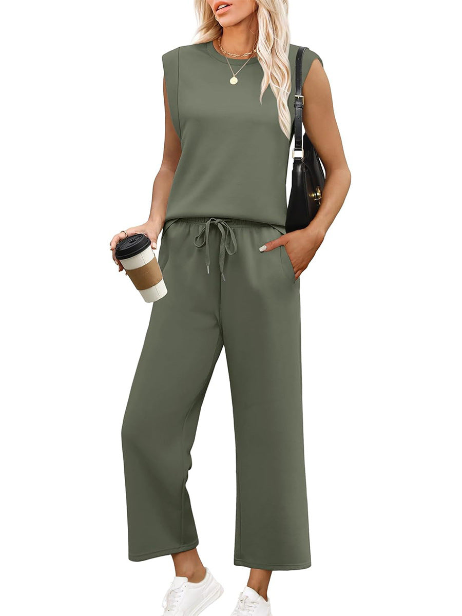 Women's Loose Sleeveless Round Neck Two-piece Fashion Casual Suit