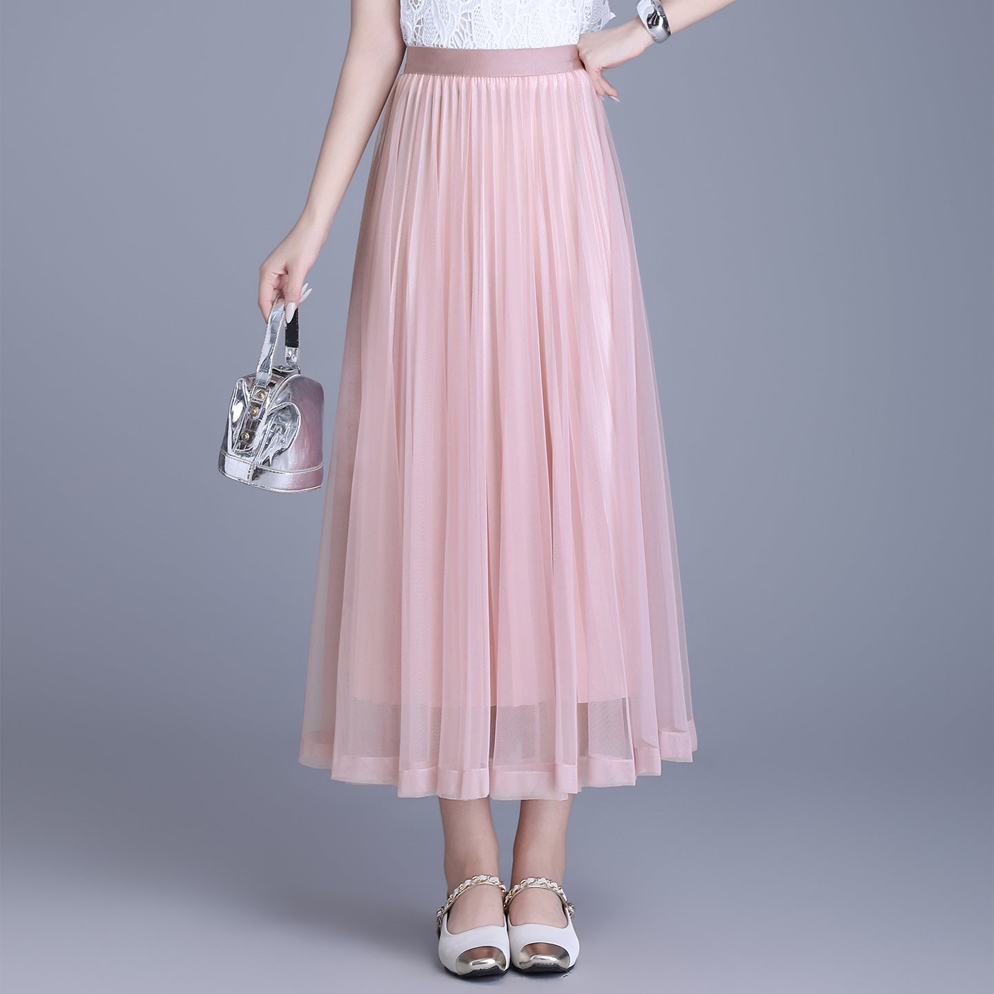 Women's Hem Gauzy Double-sided Wear Woolen Pleated Mid-length Skirts