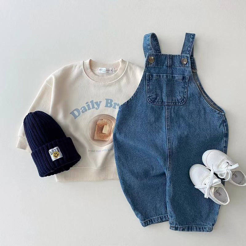 Children's Cotton Korean Style Clothing Floral Denim Cute Suspender Children's Pants