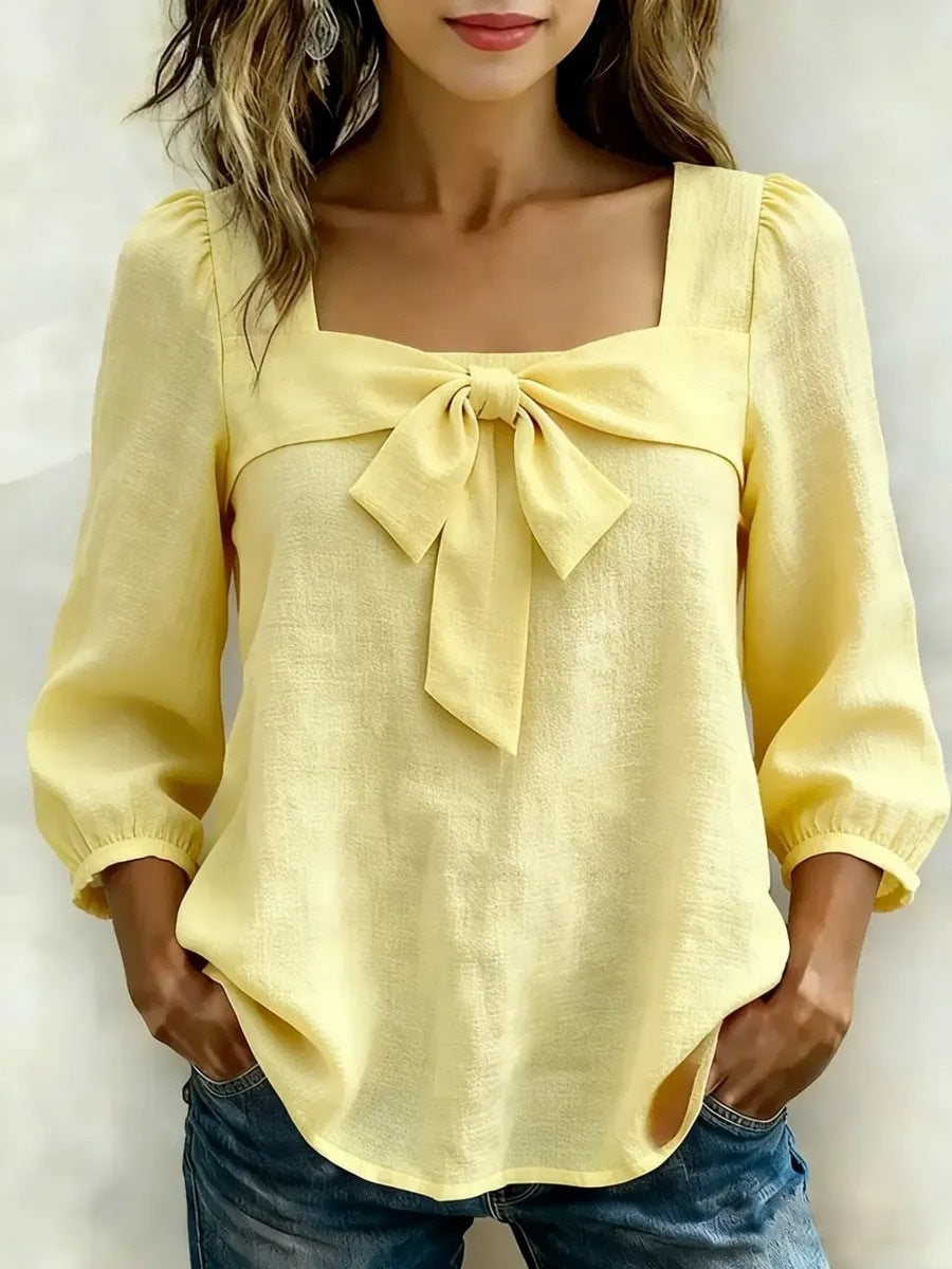 Elegant Women's Bow Solid Color Fashion Blouse