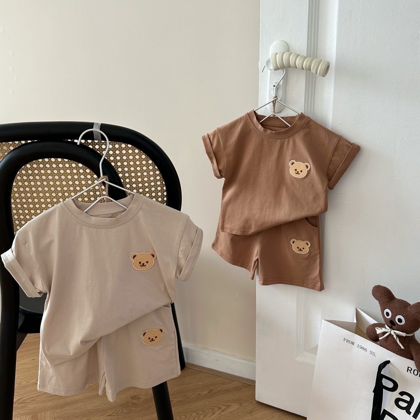 Thin Little Bear Cartoon Infant Clothes Short Sleeve Shorts Split Children's Suit