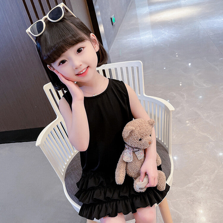 Black Summer Hepburn Style Vest Kindergarten Cake Children's Dress