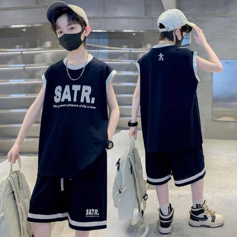 Children's Sports Summer Korean Style Loose Western Sleeveless Tank Children's Suit