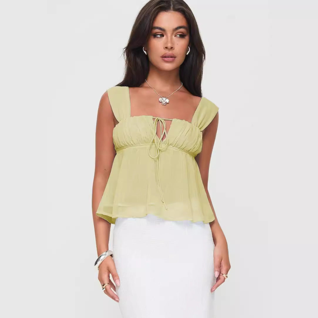 Temperament Square Collar Sling Solid Color Small Vest/suspenders/tube Top