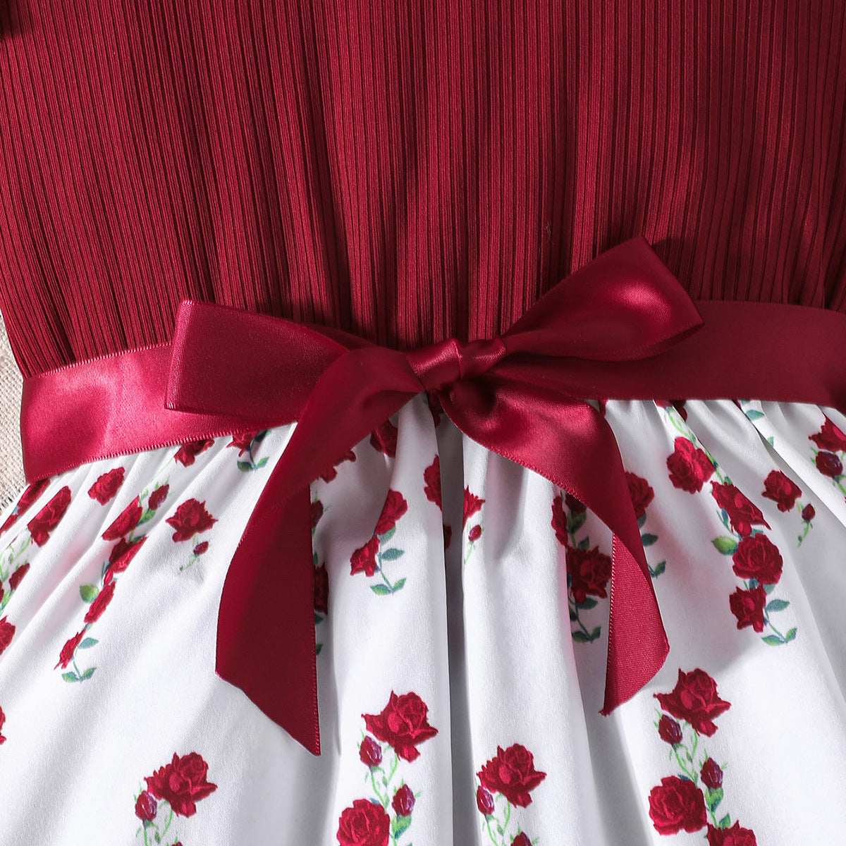 Summer Rose Printed Skirt Round Neck Children's Dress