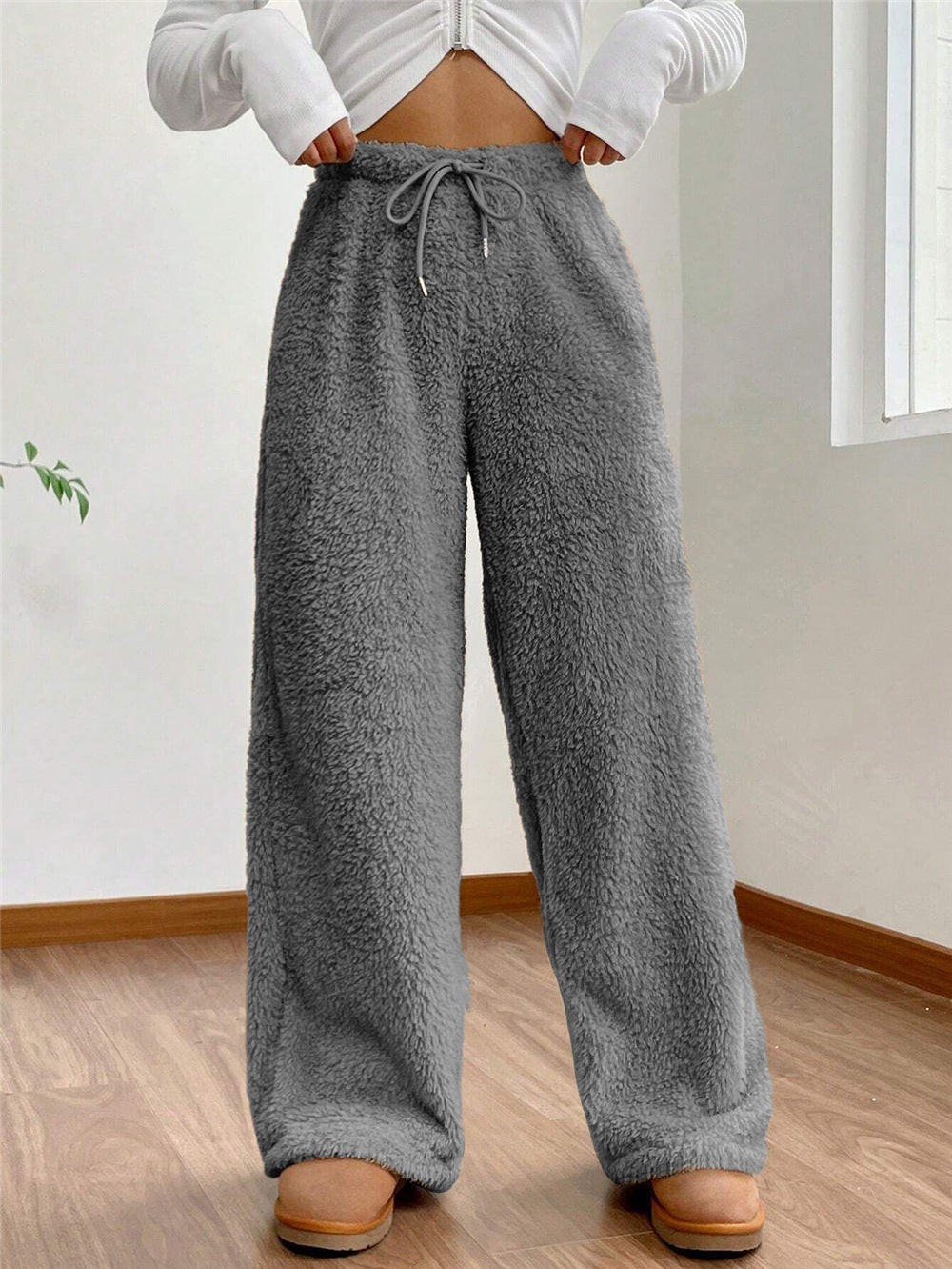 Women's Solid Color Fashion Plush Loose Casual Pants