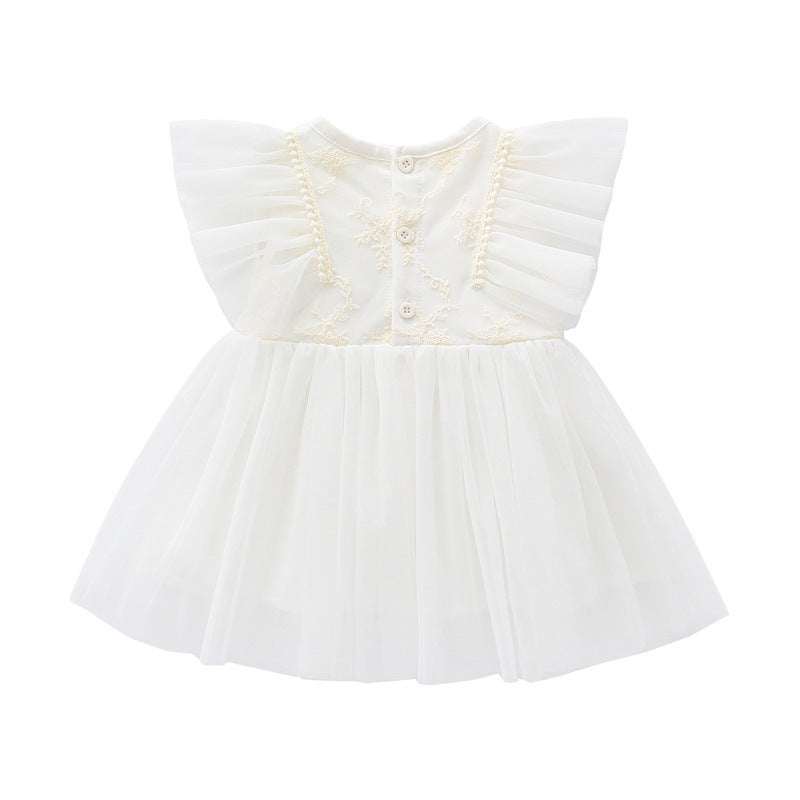 White Lace Patchwork Skirt Full Moon Year Banquet Princess Mesh Children's Dress