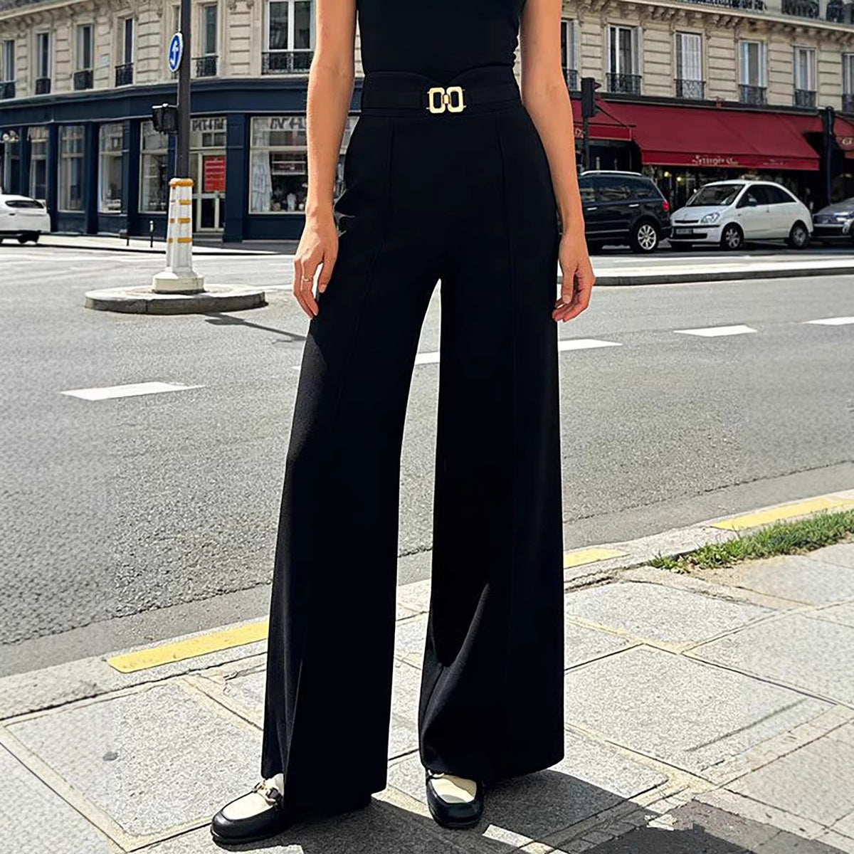 High Waist Lady Temperamental Draping Professional Commute Style Wide Casual Pants