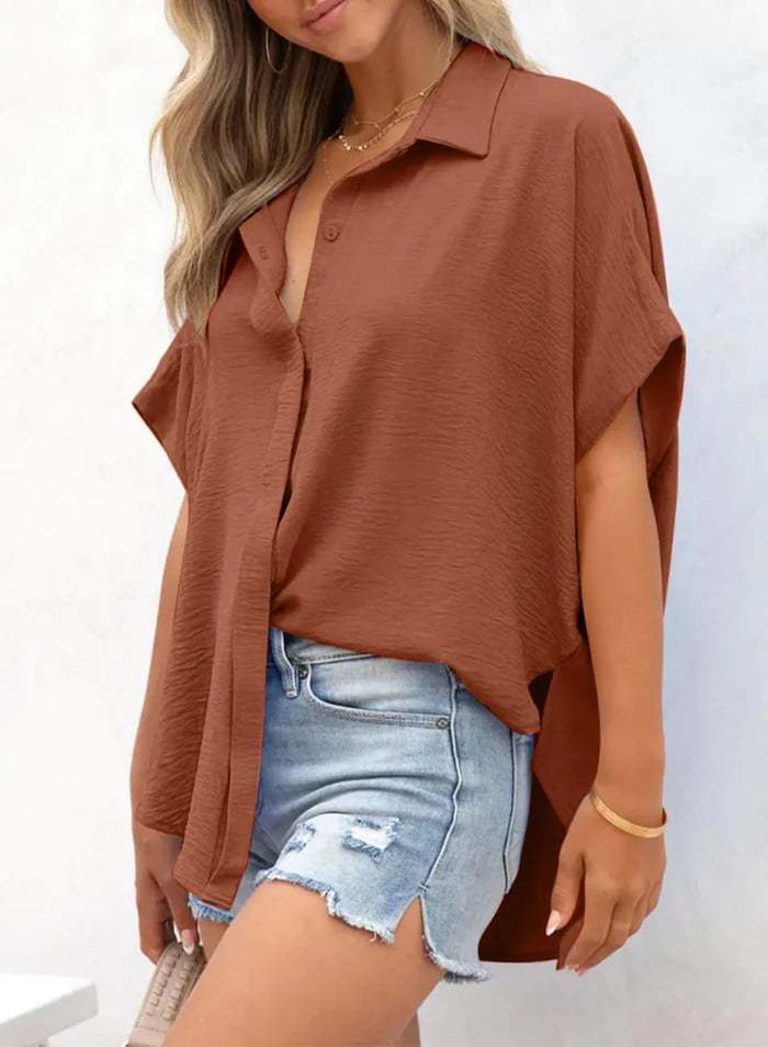 Women's Summer Shirt Solid Color Casual Loose Blouse