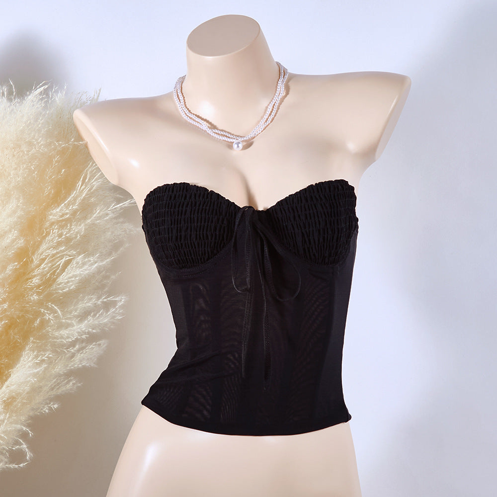 Women's Fishbone Steel Ring Sexy Temperament Tube Pleated Slim Small Vest/suspenders/tube Top