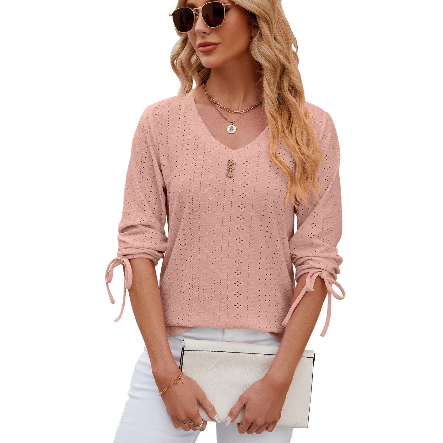 Women's Button Solid Color Half Sleeves Loose-fitting Women's T-shirt